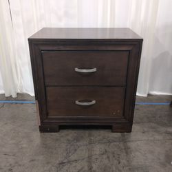 Brown Wood Two-Drawer Nightstand with Curved Pulls