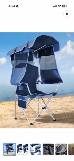2 Camp Chairs W/ Canopy NEW and Backpack
