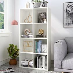 8-Cube Storage Shelf Bookcase - Wooden 4-Tier Floor Standing Open Bookshelf, White