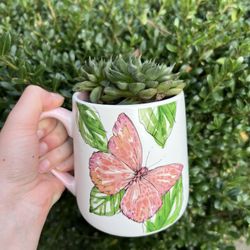 Succulent In Butterfly Mug