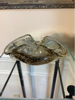Vintage Mid-Century Murano-Style Art Glass Bowl Controlled Bubble 3.5”x8”