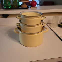 Pots, Enamel With Cast Iron Bottom.   Vintage. 