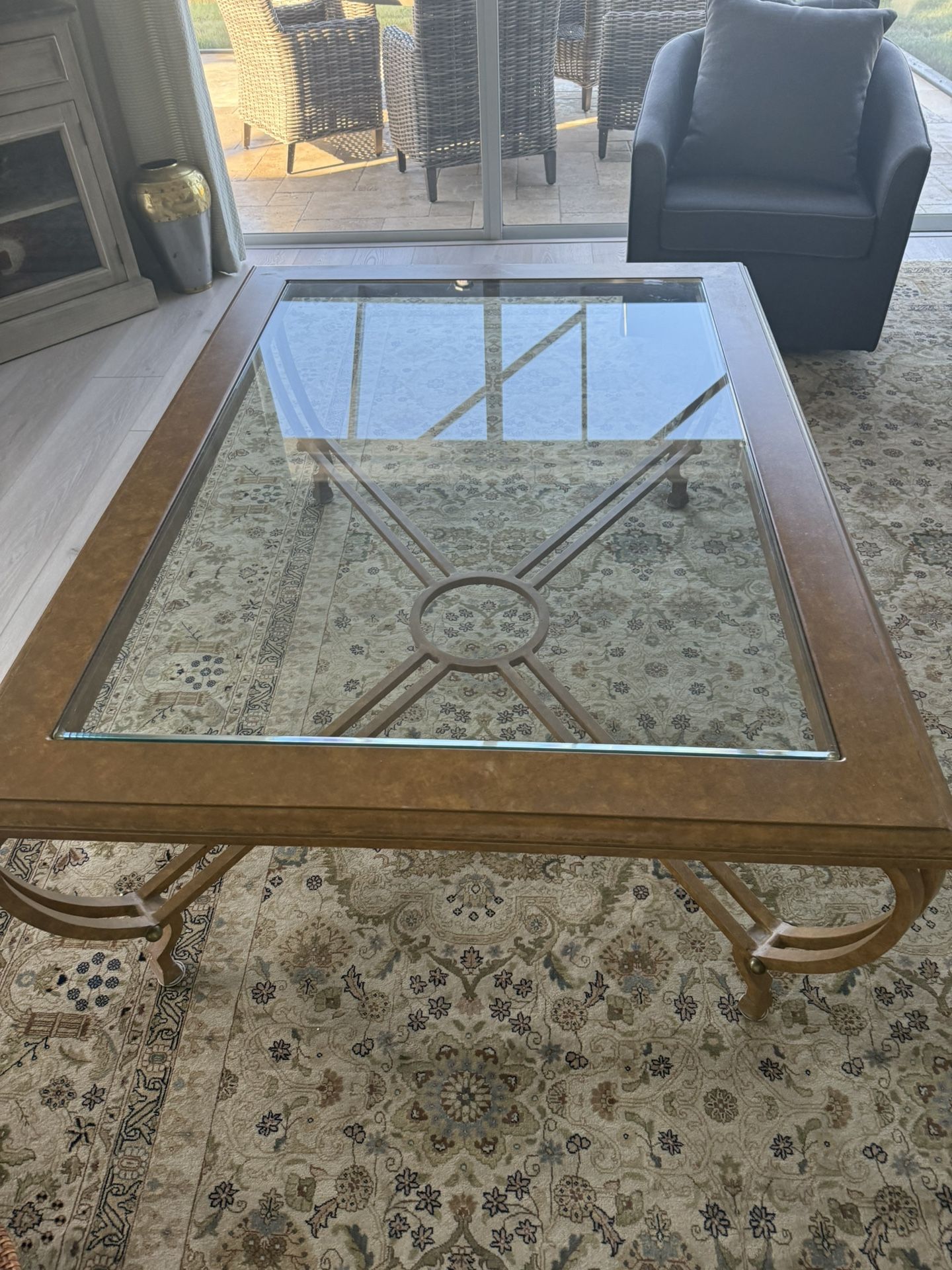 Large Iron And Glass Coffee Table And 2 End Tables 