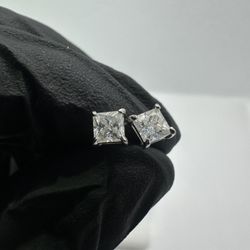 6mm Princess Cut Studs (Sterling Silver) (Passes Diamond Tester)