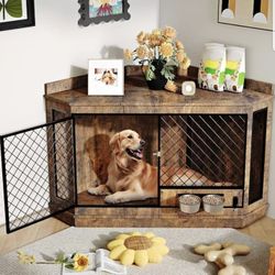 1.3 in Corner Dog Crate Furniture with Rotating Feeder Decorative Dog Crates Dog Cage TV Stand 
