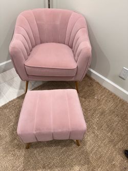 Pink arm chair and ottoman
