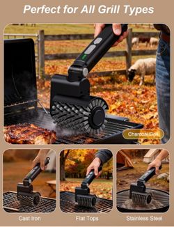 🆕 in 📦 Electric Grill Brush,Cordless Automatic BBQ Cleaner with3Speed Control,Rechargeable with Stainless Steel Heads&Scouring Pad,BBQ Accessories