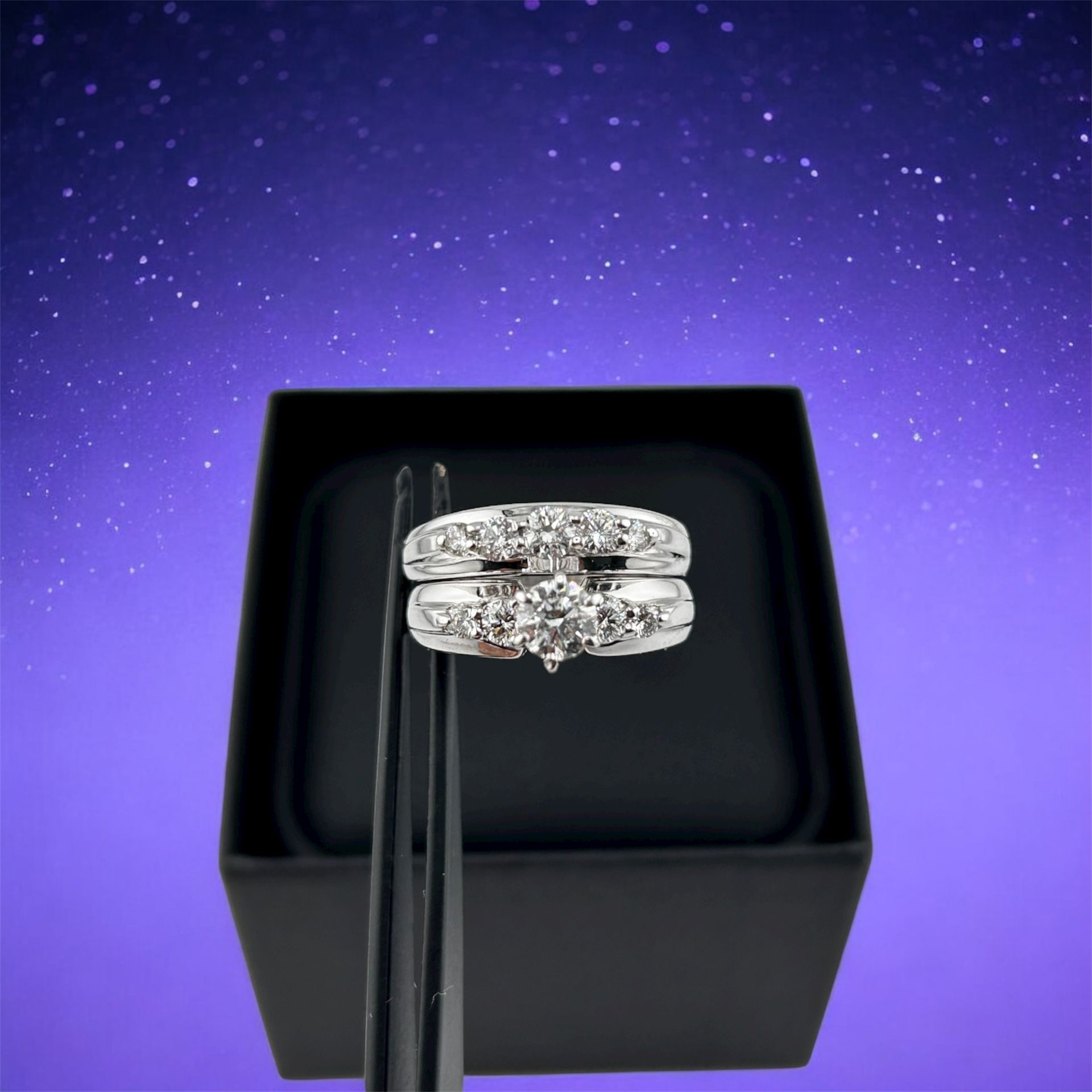 Natural Diamond Two-Row Ring in White Gold, 7.58 Grams