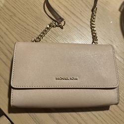 Michael Kors Jet Set Saffiano Leather 3 in 1 Crossbody Handbag Purse - beige