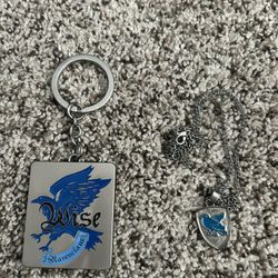 Harry Potter Ravenclaw Necklace And Ravenclaw Keychain 