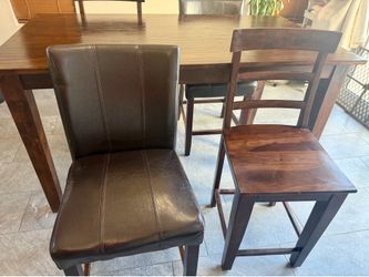 Solid Wood Counter Height Dining Table Set – 4 Chairs – Rustic Dark Walnut