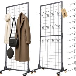 Grid Wall Panels Display Stand 2'x5.3' Ft, Display Rack with T-Base Locking Wheels Freestand