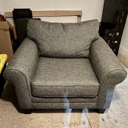Cozy Oversized Accent Armchair + Matching Ottoman Set – Like New | Gray Tweed