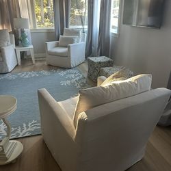 Feather-filled Swivel Armchairs with Stain Resistant Performance Fabric