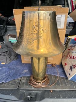 Vintage Brass Table Lamp with Etched Shade