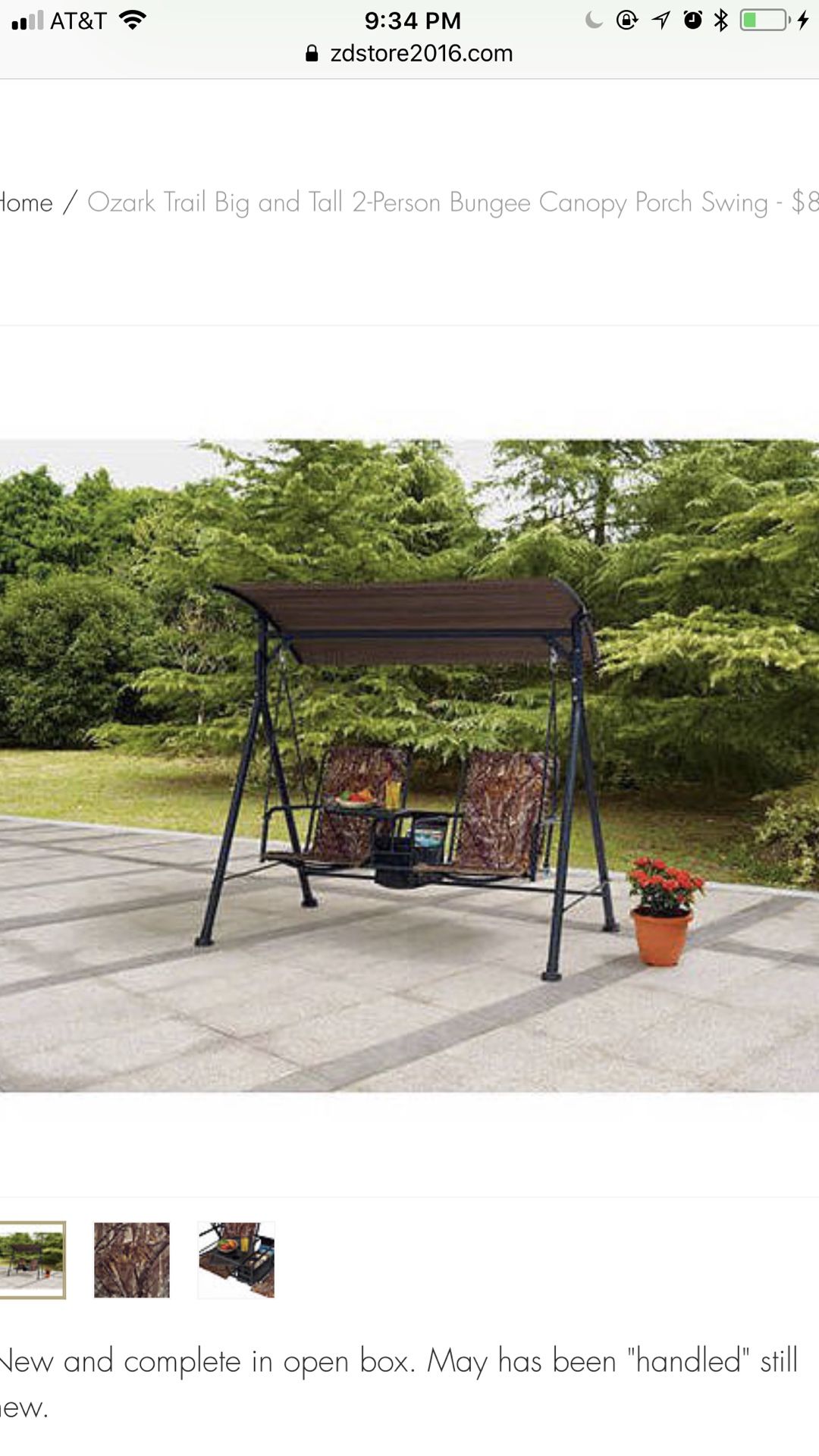 Ozark Trail Big and Tall 2-Person Bungee Canopy Porch Swing - $89 (Houston)