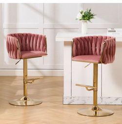 Swivel Adjustable Height Bar Stool Modern Velvet Barstool with Barrel Back Kitchen-Brand New in Box