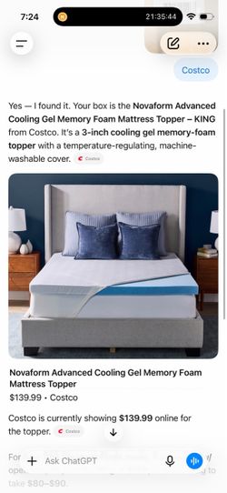 Novaform Advanced Cooling Gel Memory Foam Mattress Topper – King