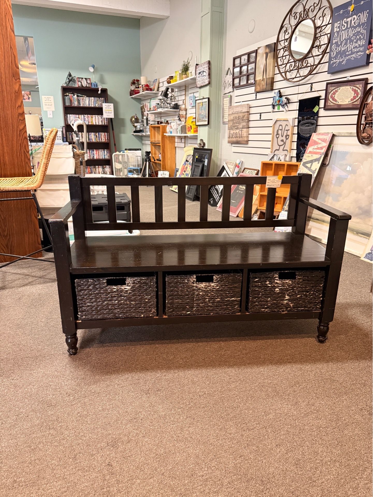 Dark Wooden Hallway Bench w/ Storage