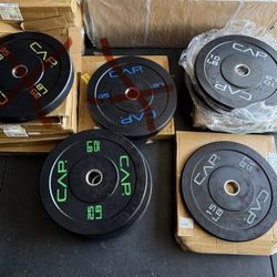 NEW IN BOX Olympic Bumper Plate Weight Plates rubberized set 10 15 25 45 lb pounds - $1.25 per pound