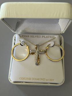 Gold Diamond Cross and Earring Set