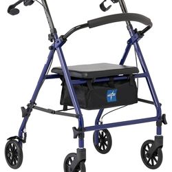 Medline Rollator Walker with Seat, Steel Rolling Walker with 6-inch Wheels Supports up to 350 lbs