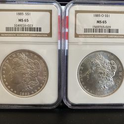 1885 O And P Morgan Silver Dollar Ngc Ms65