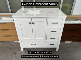 36" Bathroom Vanity with Engineered Carrara Countertop & Solid Wood & Plywood Cabinet  # 3573