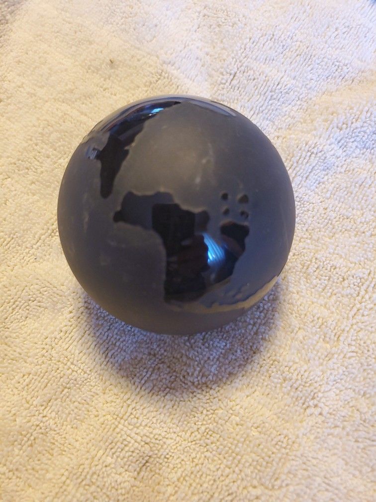 Black Glass World Paperweight