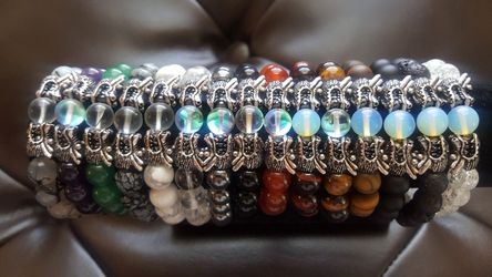 Exquisite assorted gemstone Dragon charm bracelet handmade