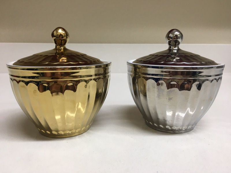 Gold & Silver 222 Fifth Parthenon Electroplated Ceramic Sugar Trinket Bowl w Lid