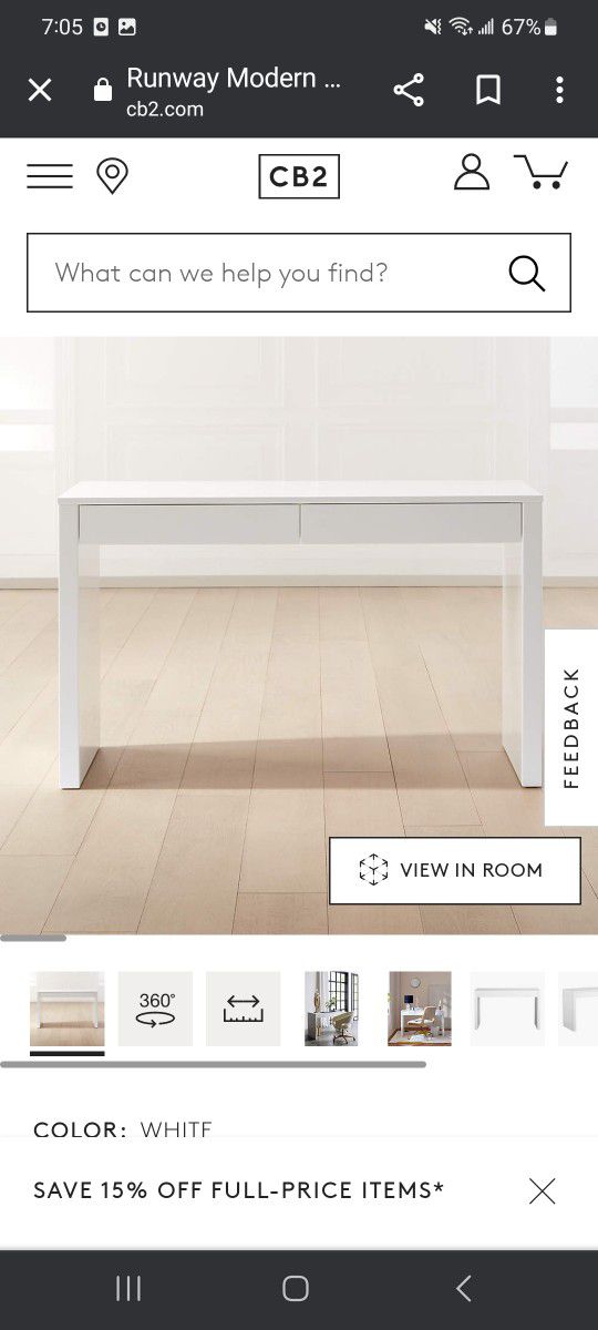 CB2 RUNWAY 2-DRAWER WHITE LACQUERED WOOD DESK