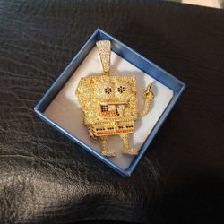 925 Silver Gold And Diamond SpongeBob Pendant