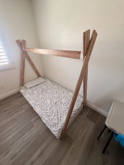 Kids Wooden Teepee Floor Bed Frame
