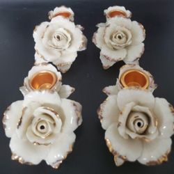AVON CANDLE HOLDER WINTER ROSE PORCELAIN;CANDLE HOLDERS SET OF 4