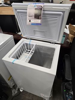 White Chest Freezer with Wire Basket