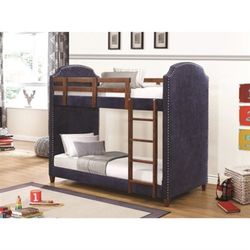 New! Navy Twin-over-Twin Bunk Bed with Nailhead Trim $39 Down (NO CREDIT CHECK FINANCING)