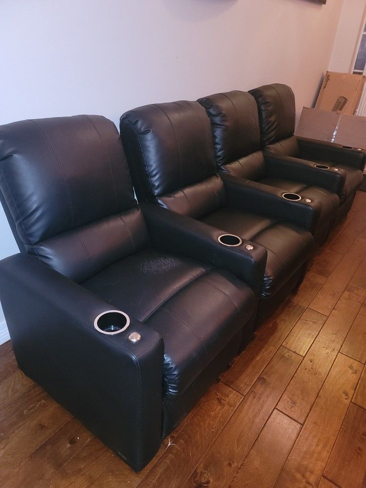 4 Leather Theater Reclining Chairs