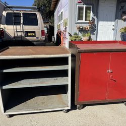 Pair of Old School Shop Metal Cabinets on Wheels