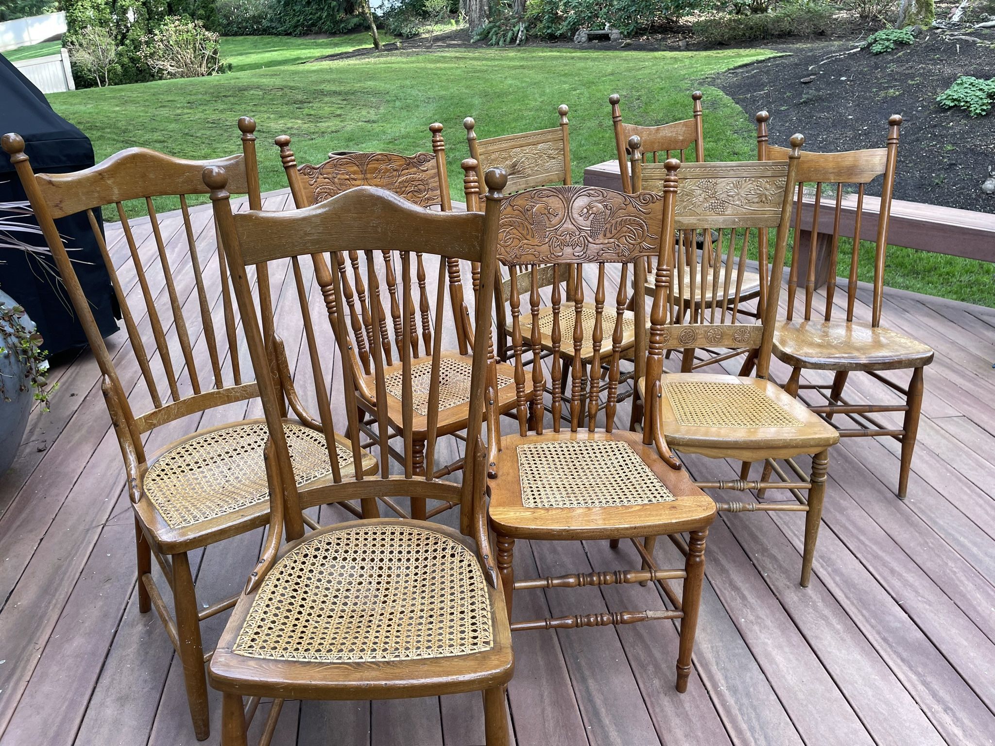 4 Sets Of 2 Antique Oak Press back Chairs