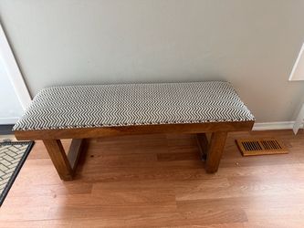 Wood Bench with Upholstered Chevron Cushion