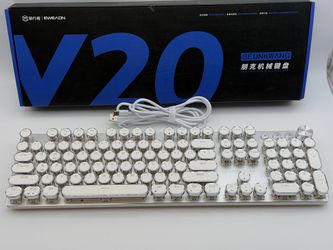 EWEADN Wired Typewriter Mechanical Keyboard for Windows PC White Linear White