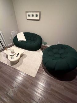 Green Tufted Bubble Sofa and Ottoman Set