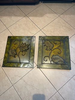 Set of 2 - 20” x 22” Metal Leaf Wall Art Panels