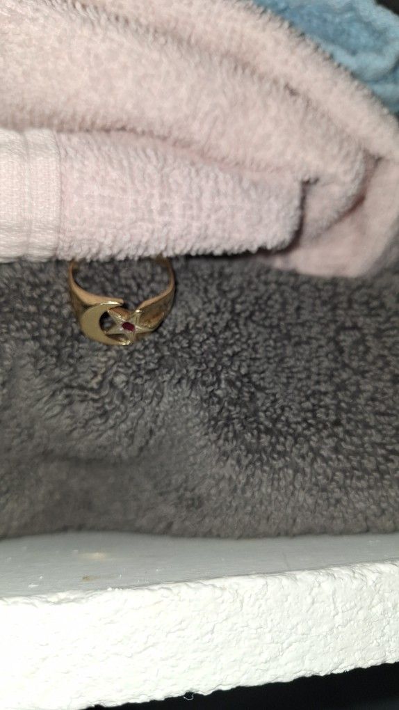 Moon,  And Star With Ruby Stone Gold Ring 