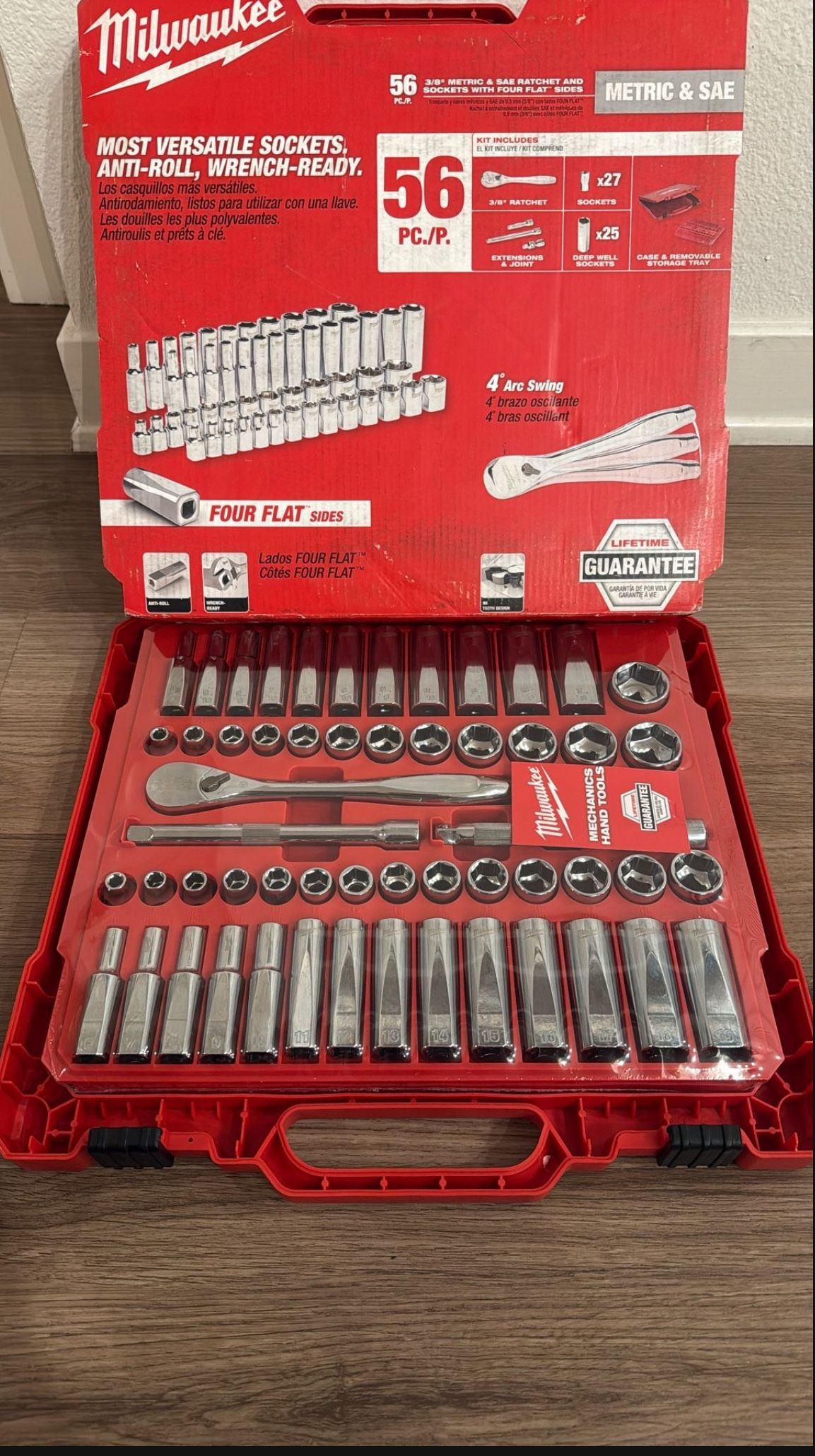 Milwaukee 3/8 in. Drive SAE/Metric Ratchet and Socket Mechanics Tool Set (56-Piece)