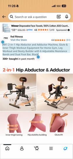 HA1 2-in-1 Hip Abductor and Adductor Machine, Glute & Inner Thigh Workout Equipment for Home Gym, Leg Workout and Booty Builder with 6 Adjustable Resi