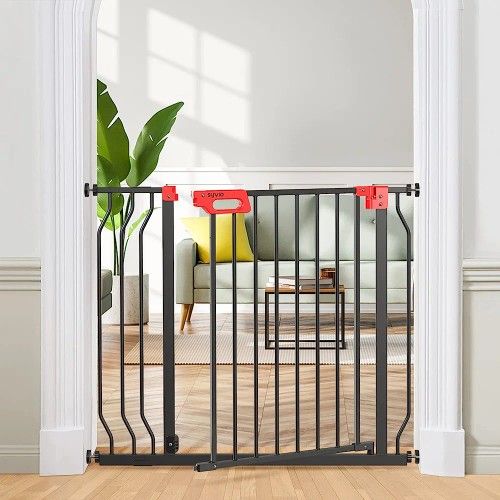 Syvio Baby Gate for Stairs and Door Ways, Dog Gates for The House 29" to 39" with Auto-Close, Pet Gate for Indoor with Wall Protectors and Extenders,
