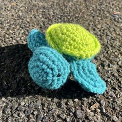 Baby Crochet Turtle Neon Green Shell Teal Skin