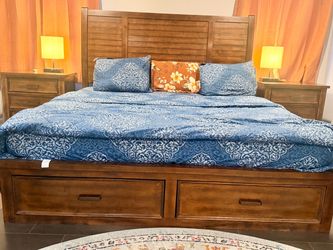 Dark Brown California King Bed Set + 2 Single Mattresses (Storage Bed, Dresser & 2 Nightstands)